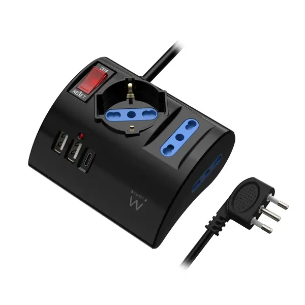 Ewent Regleta de Sobremesa 6 Tomas Schuko, 2x USB-A, 1x USB-C, 1.5m, Negro