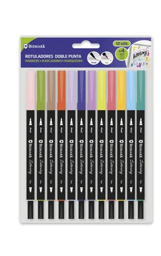 Bismark Rotuladores Lettering Doble Punta Fina/Pincel C/Surtidos Estuche 12 Ud
