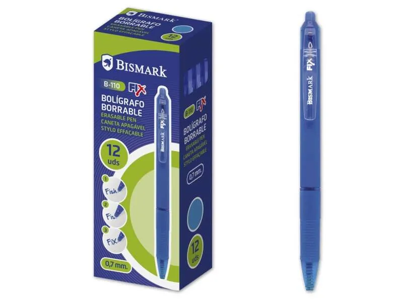 Bismark Boligrafo Borrable Con Clip - Punta De 0.7 Mm - Grip De Goma - Color Azul