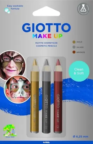 Giotto Make Up Metallic Pack - 3 Lápices Cosméticos Lavables con Agua - Colores Surtidos