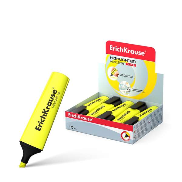 Erichkrause Visioline V-12 Marcador Fluorescente - Punta Biselada - Tinta A Base De Agua - Color Amarillo