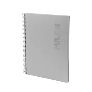 Milan Cuaderno Espiral A4 Pautado 1 Línea 80 Hojas 95 gr/m2 Tapa Dura Gris