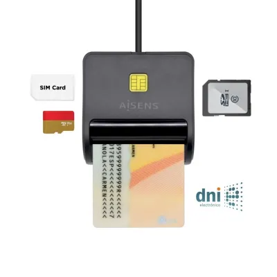 AISENS LECTOR DE TARJETAS INTELIGENTE DNI CON LECTOR DE TARJETAS SIM, SD, MIROSD, MMC, RS-MMC, MMC MICRO NEGRO