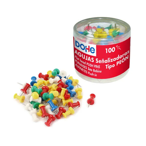 Dohe Caja De 100 Agujas De Señalizacion - Cabeza De Plastico - Punta Metalica De Primera Calidad - Colores Surtidos