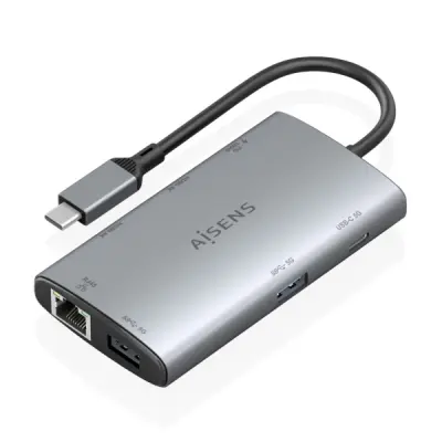Aisens USB-C Dock 7 en 1 con 2xHDMI 4K, RJ45, 2xUSB-A 3.0 y USB-C PD 100W - Gris
