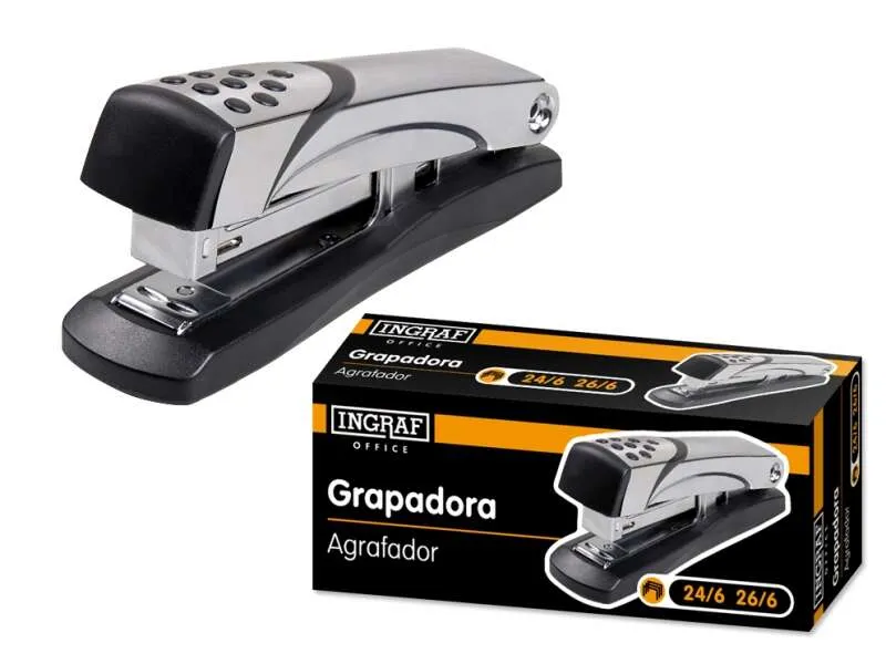 Ingraf Grapadora N5 Metálica con Cuerpo Metálico y Recubrimiento Antideslizante, Gris