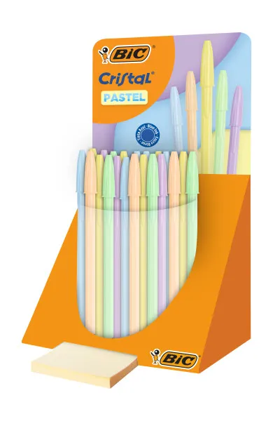 Bic Cristal Pastel Expositor con 40 Bolígrafos de Bola Punta 1mm Tinta Azul