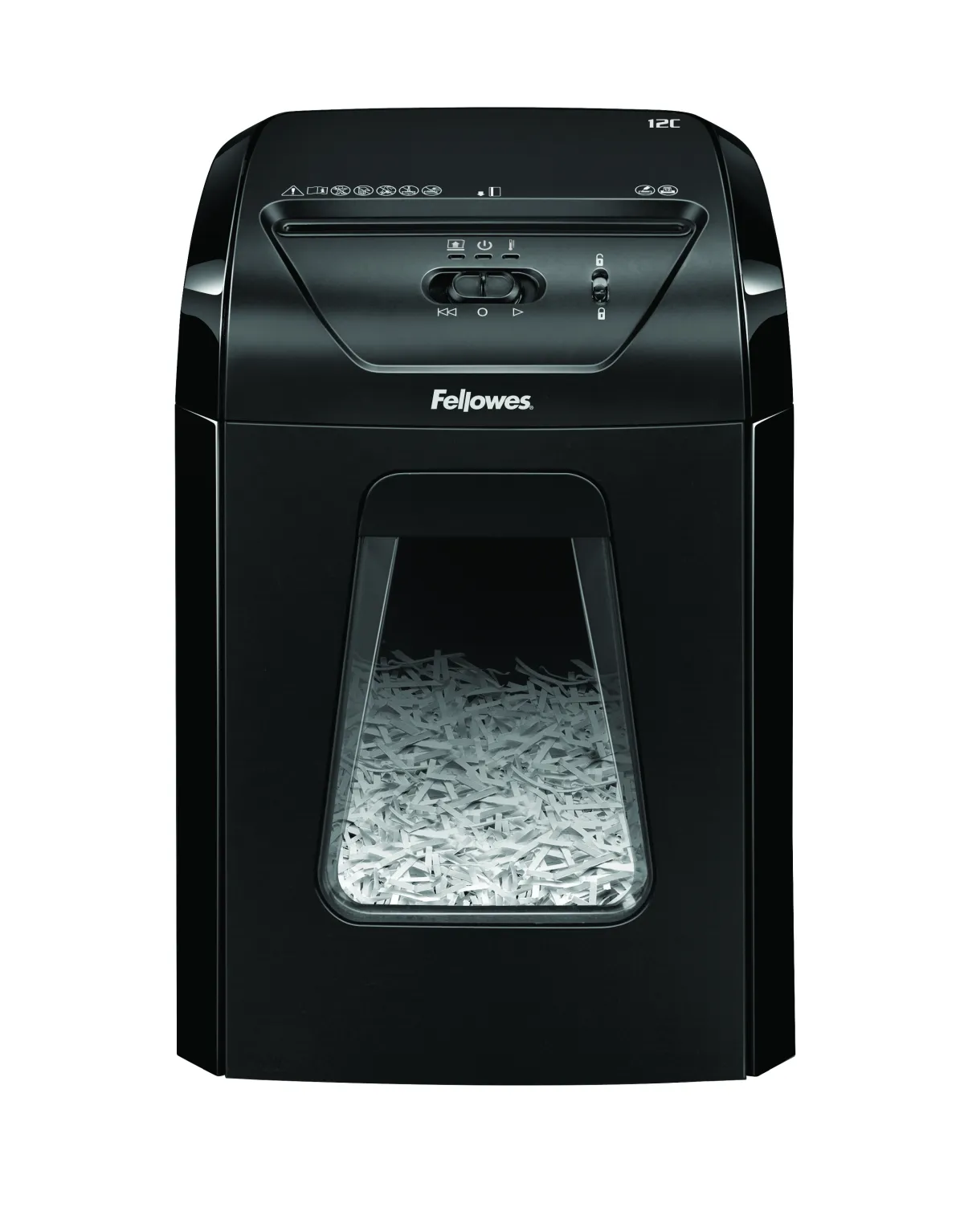 Fellowes 12C Destructora de Papel Manual Corte en Particulas P-4 - Destruye hasta 12 Hojas - Capacidad de la Papelera 19L - Destruye Grapas y Tarjetas - Color Negro