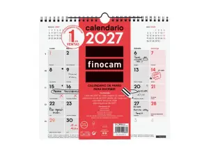 Finocam Calendario de Pared Anual 2027 Mes Vista Formato M 265x245mm Rojo y Blanco