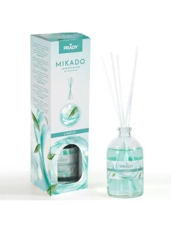 Prady Ambientador Mikado Limpio 100ml con Varitas Difusoras de Cristal