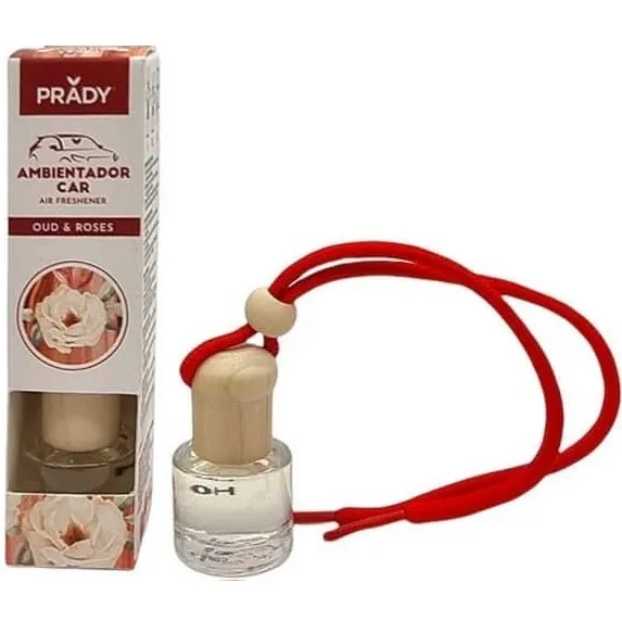 Prady Ambientador Coche Oud & Rose - Frasco De Cristal 6 Ml Y Cuerda Para Espejo Retrovisor