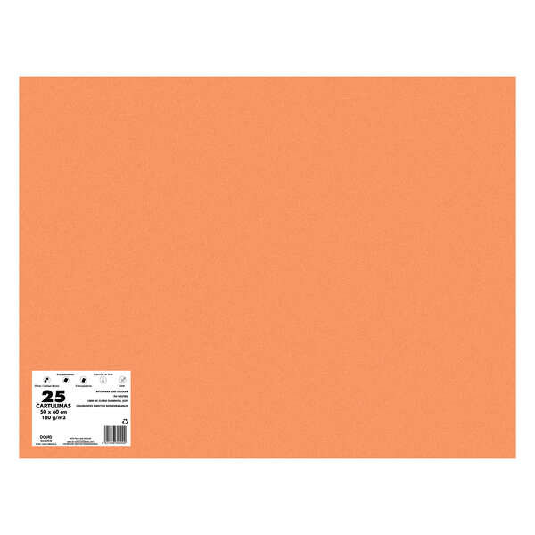 Dohe Pack De 25 Cartulinas De 180 G/M2 - Tamaño 50X65Cm - Ph Neutro - Libres De Cloro Elemental - Colorantes Biodegradables - Color Naranja