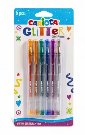 Carioca Pack de 6 Bolígrafos Glitter - Punta Ø 1mm - Tinta Brillante para Superficies Oscuras