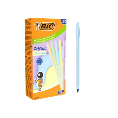 Bic Cristal Pastel Bolígrafo de Bola 1mm Punta Redonda Tinta Azul Cuerpo Opaco