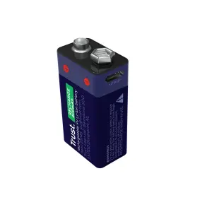 Trust Pila de 9V Recargable por USB-C - 400mAh - 16x26x47mm - Color Azul Marino