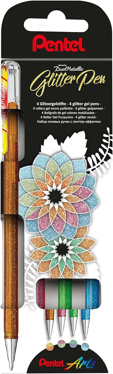 Pentel Hybrid Dual Metallic Pack De 4 Boligrafos De Bola Con Tinta Gel Brillante - Punta 1Mm - Trazo 0.5Mm - Colores Brillantes Surtidos