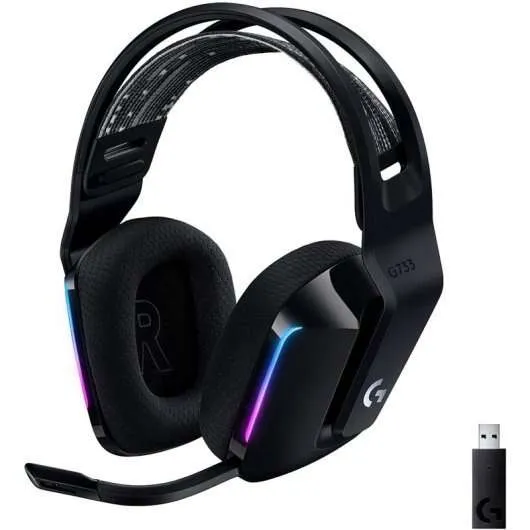 Logitech G733 Auriculares Gaming Inalambricos Dts 7.1 Con Microfono - Tecnologia Lightspeed - Iluminacion Rgb - Autonomia Hasta 29H - Microfono Extraible - Almohadillas Acolchadas - Controles En Auricular - Color Negro