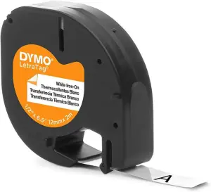 Dymo Cinta Autoadhesiva Para Ropa Negro Sobre Blanco 12mm x 2m Letratag