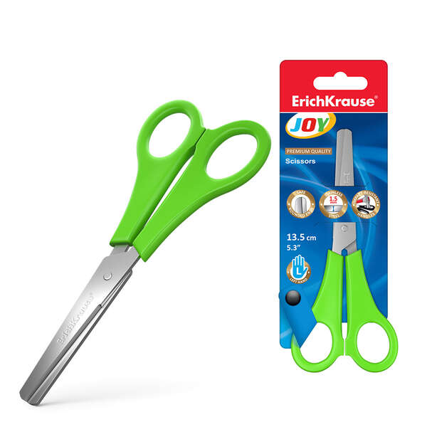 Erichkrause Joy Tijeras Para Zurdos 13.5Cm - Cuchillas Acero Inoxidable - Extremos Redondeados - Resistente A La Corrosion - Mangos De Plastico Resistente - Colores Surtidos Aleatorios