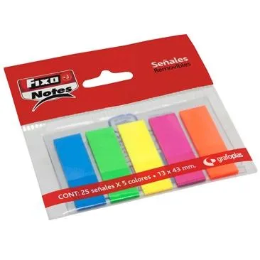 FIXO MARCADORES ADHESIVOS BANDERITAS PET 13X43MM PACK 5 BLOC X 25H C/SURTIDOS NEÓN