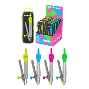 ErichKrause Expositor Neon con 12 Compases y Lápiz, Cuerpo Metálico, 123mm, Colores Surtidos
