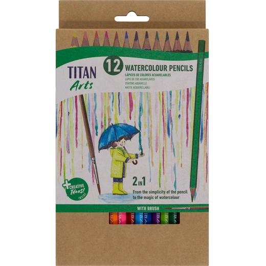 Titan Arts Lápices De Colores Acuarelables Surtidos Estuche 12 Ud + Pincel