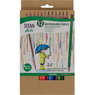 Titan Arts Lápices De Colores Acuarelables Surtidos Estuche 12 Ud Con Pincel