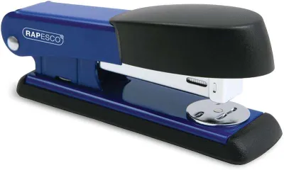 Rapesco Bowfin Grapadora Metalica De Sobremesa - Hasta 25 Hojas - Grapas 26/6, 24/6 - Grapado Cerrado Y Abierto - Color Azul/Negro