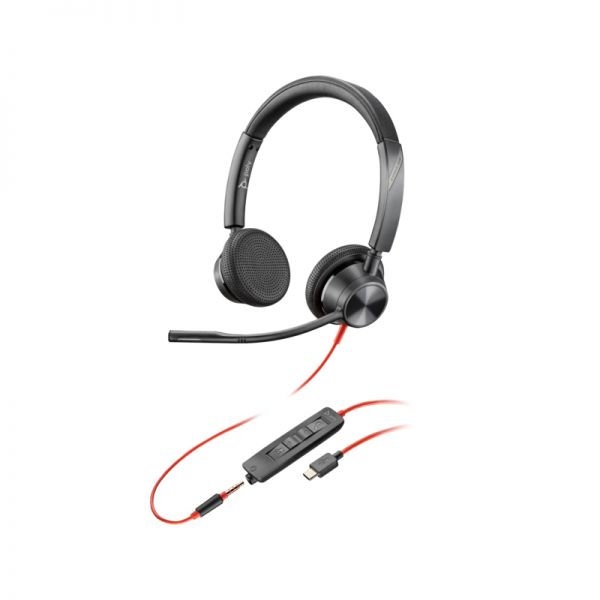 Hp Poly Blackwire 3225 Auriculares Con Microfono - Usb + Jack 3.5Mm - Controles En Cable - Adaptador Usb-C/A - Color Negro