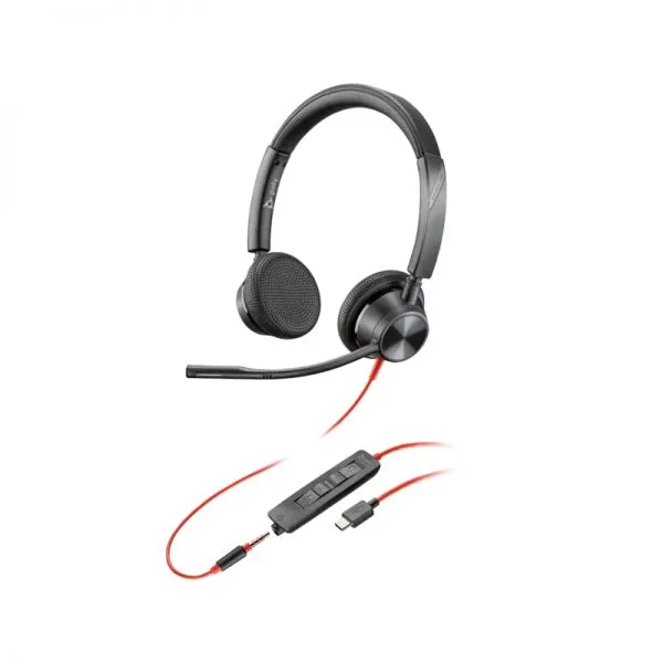 Hp Poly Blackwire 3225 Auriculares Con Microfono - Usb + Jack 3.5Mm - Controles En Cable - Adaptador Usb-C/A - Color Negro