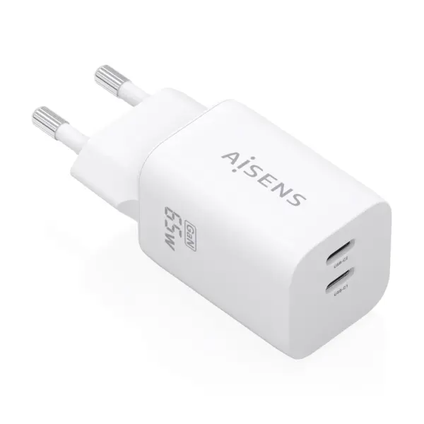 Aisens Cargador Gan 65W - 2xUSB-C PD3.0 QC4.0 - Blanco