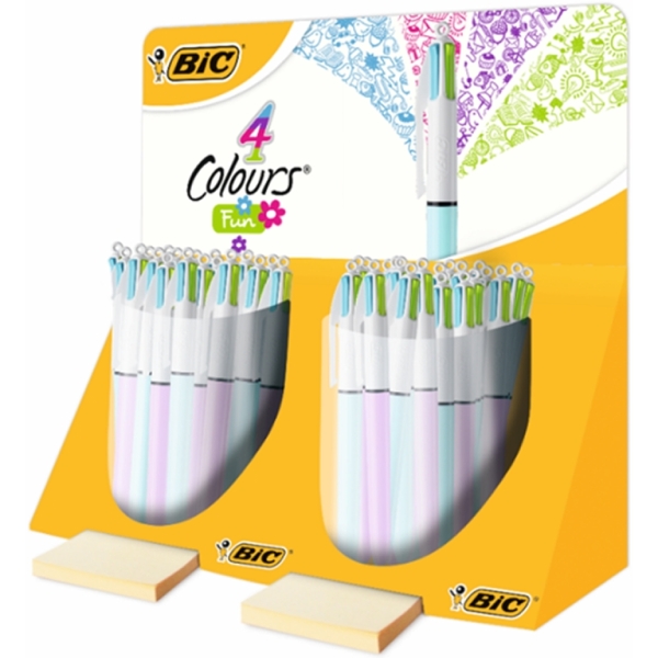 Bic 4 Colours Fun Expositor Con 40 Boligrafos De Bola Retractil - Punta Media De 1.0Mm - Tinta Con Base De Aceite - Tinta De Colores: Rosa, Morado, Turquesa Y Verde Lima