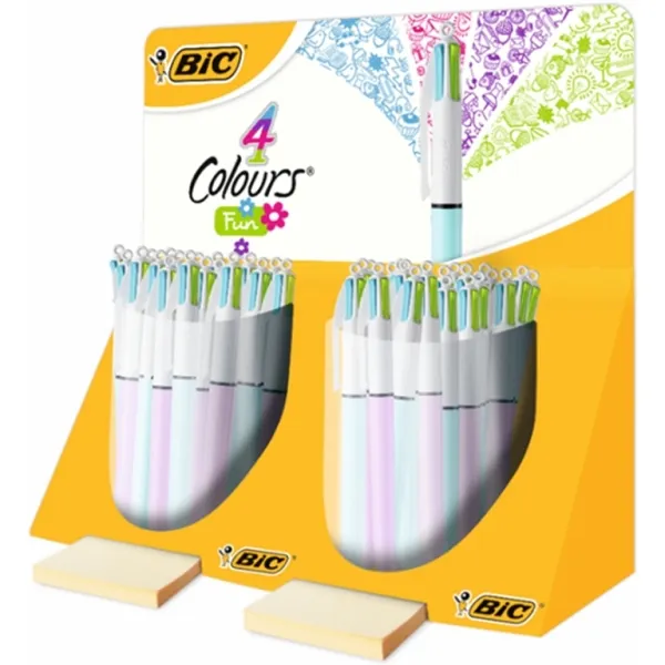 Bic 4 Colours Fun Expositor Con 40 Boligrafos De Bola Retractil - Punta Media De 1.0Mm - Tinta Con Base De Aceite - Tinta De Colores: Rosa, Morado, Turquesa Y Verde Lima