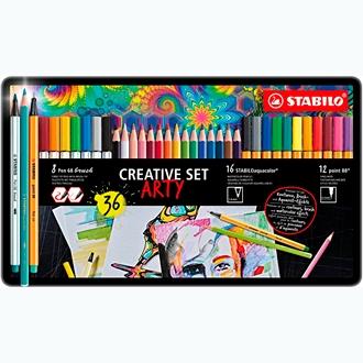 Stabilo Rotuladores Creative Set Arty C/Surtidos 12 Point 88 + 8 Pen 68 Brush + 16 Aquacolor Caja De Metal 36 Ud