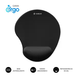 Subblim Ergo Neogel Alfombrilla Ergonómica para Ratón - Espuma Elástica, Impermeable, Antideslizante, Negro