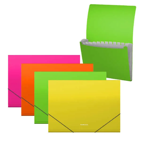 Erichkrause Clasificadores Matt Neon - 12 Fundas - Tamaño A4 - Color Surtidos