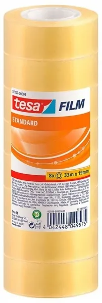 Tesa Cinta Adhesiva Transparente Standard 19mm x 33m Rollo Torre 8 Unidades