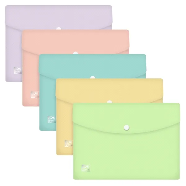 Oxford Urban A5 Sobre Portadocumentos De Plastico Rigido Translucido A5 - Capacidad Hasta 40 Hojas - Cierre De Broche - Colores Pastel Surtidos