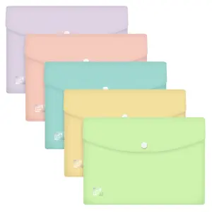 Oxford Urban A5 Sobre Portadocumentos de Plastico Rigido Translucido A5 - Capacidad hasta 40 Hojas - Cierre de Broche - Colores Pastel Surtidos