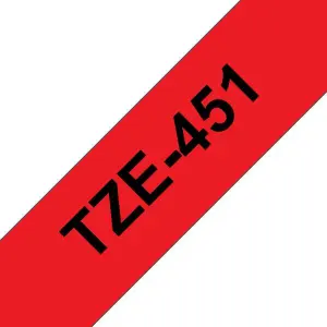 Brother TZe451 Cinta Laminada de Etiquetas 24mm Texto Negro sobre Fondo Rojo 8m