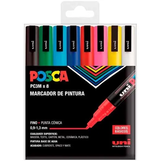 Posca Marcador  Pc-3M/8C No Permanente Punta Fina 0.9Mm-1.3Mm Colores Surtidos Basic -Estuche 8U-