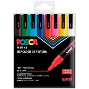 Posca Marcador PC-3M/8C No Permanente Punta Fina 0.9mm-1.3mm Estuche 8 Unidades