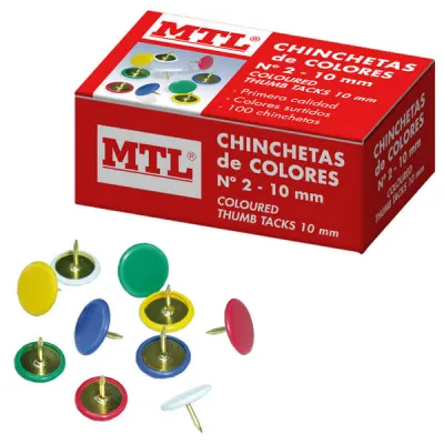 Dohe Caja de 100 Chinchetas de Colores Surtidos Nº2 de Alta Calidad