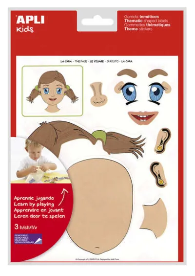 Apli Pack de 144 Gomets Temáticos de la Cara - Adhesivo Removible a Base de Agua