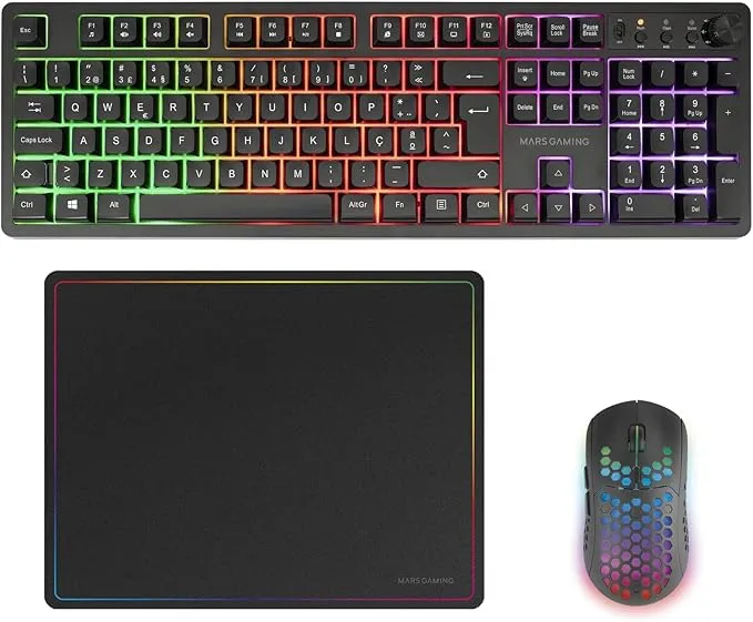 Mars Gaming MCPWX Combo Pack 3en1 - Teclado Híbrido H-Mech QWERTY PT y Ratón 3200dpi