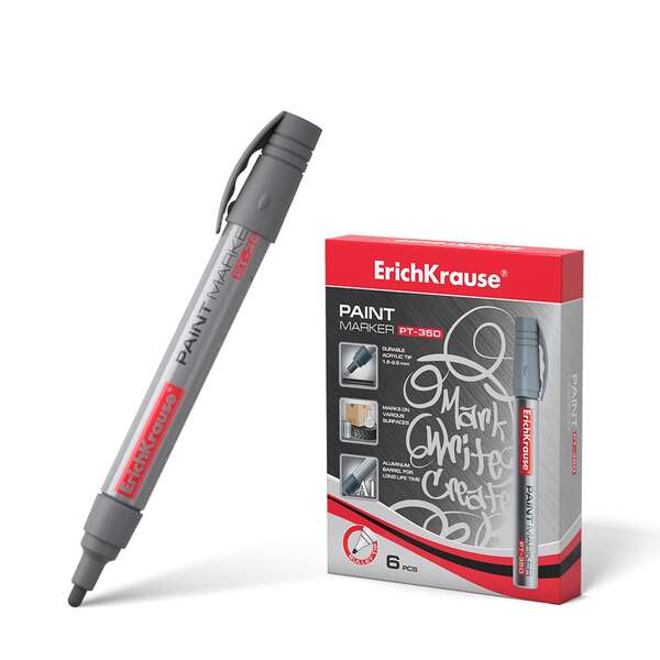 Erichkrause Pt-350 Marcador De Pintura - Punta En Forma De Bala - Trazo De 1.5-2.5Mm - Sistema De Suministro De Tinta De Valvula - Cuerpo De Aluminio Resistente - Color Plata