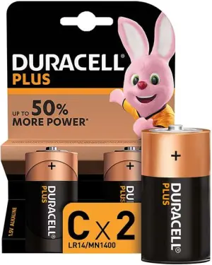Duracell Pilas Alcalinas C Plus LR14 1.5V - Paquete de 2 Unidades