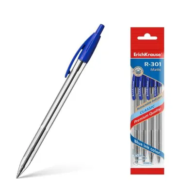 ErichKrause Pack de 4 Bolígrafos Automáticos R-301 Classic Matic 10mm Tinta Rápida Azur