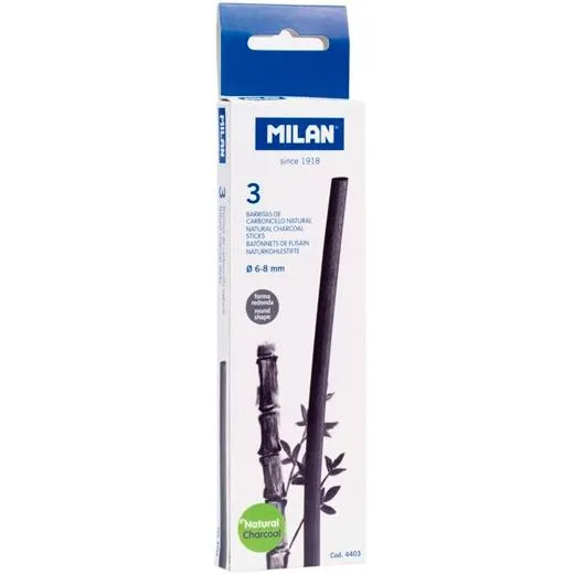 Milan Carboncillo Natural Cilíndrico Ø6-8Mm X 15Cm Caja De 3 Barritas