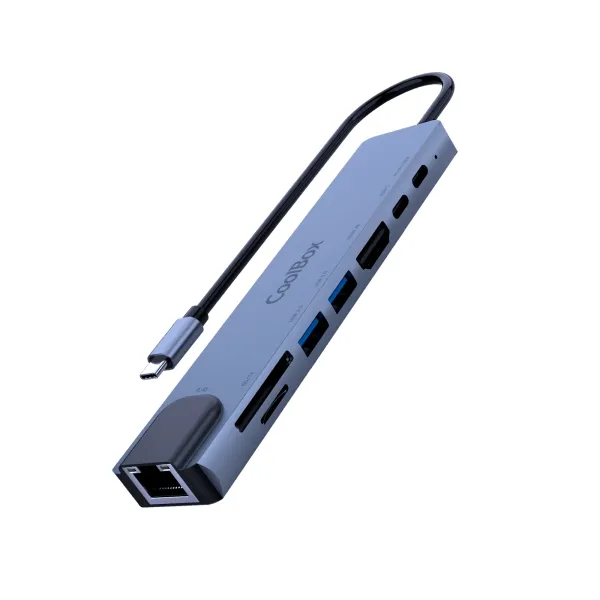 Coolbox Minidock C81 Usb-C - 1X Hdmi 4K, 2X Usb 3.2 Gen1, 1X Usb-C Pd, 1X  Usb-C, 1X Sd, 1Xmicrosd/Tf, 1X Rj45 10/100/1000 - Compatible Con Pc, Mac Y Consolas - Aluminio - Color Gris
